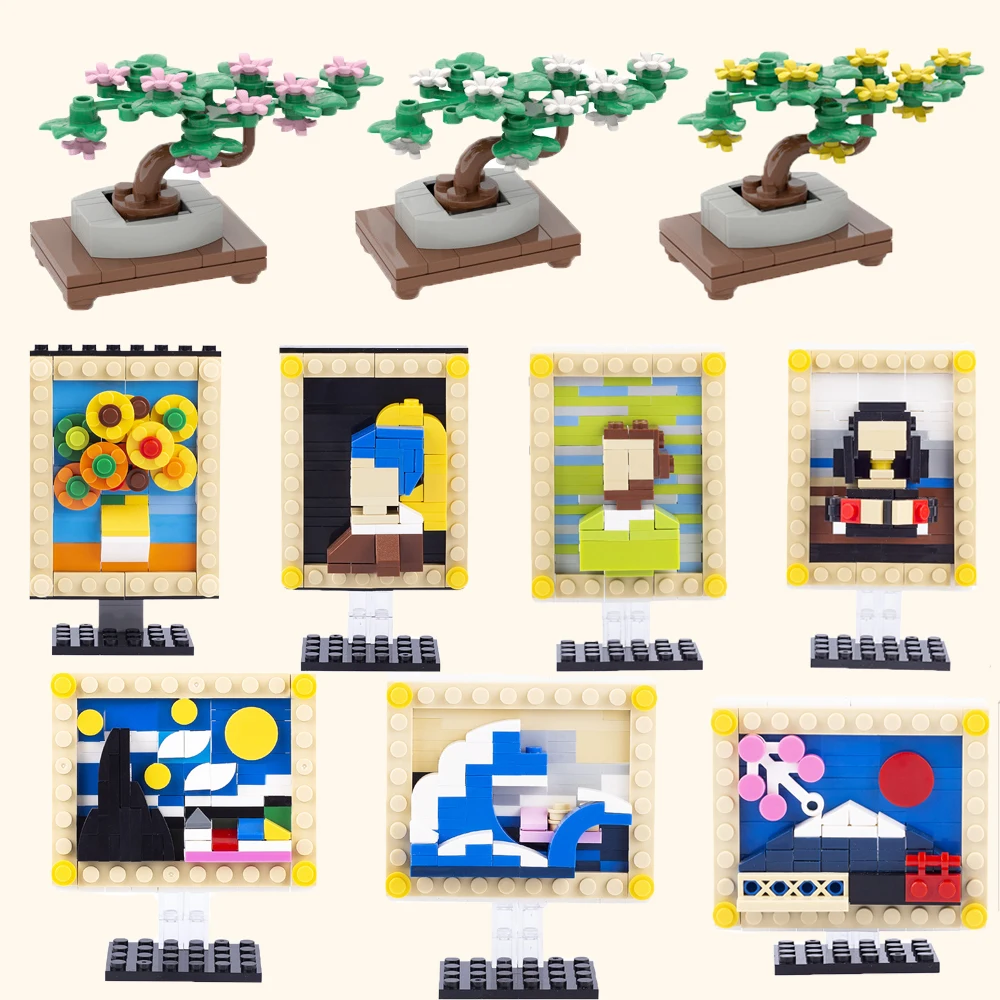 

MOC креативный цветочный горшок Ван Гог знаменитые картины фигурки художественные строительные блоки домашний декор образовательная модель игрушки