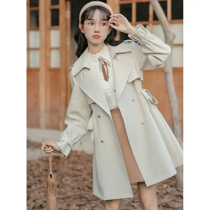 小さめフレンチスタイル通勤トレンチコート レディース 2025年秋新作 ブリティッシュスタイル 韓国風ルーズコート