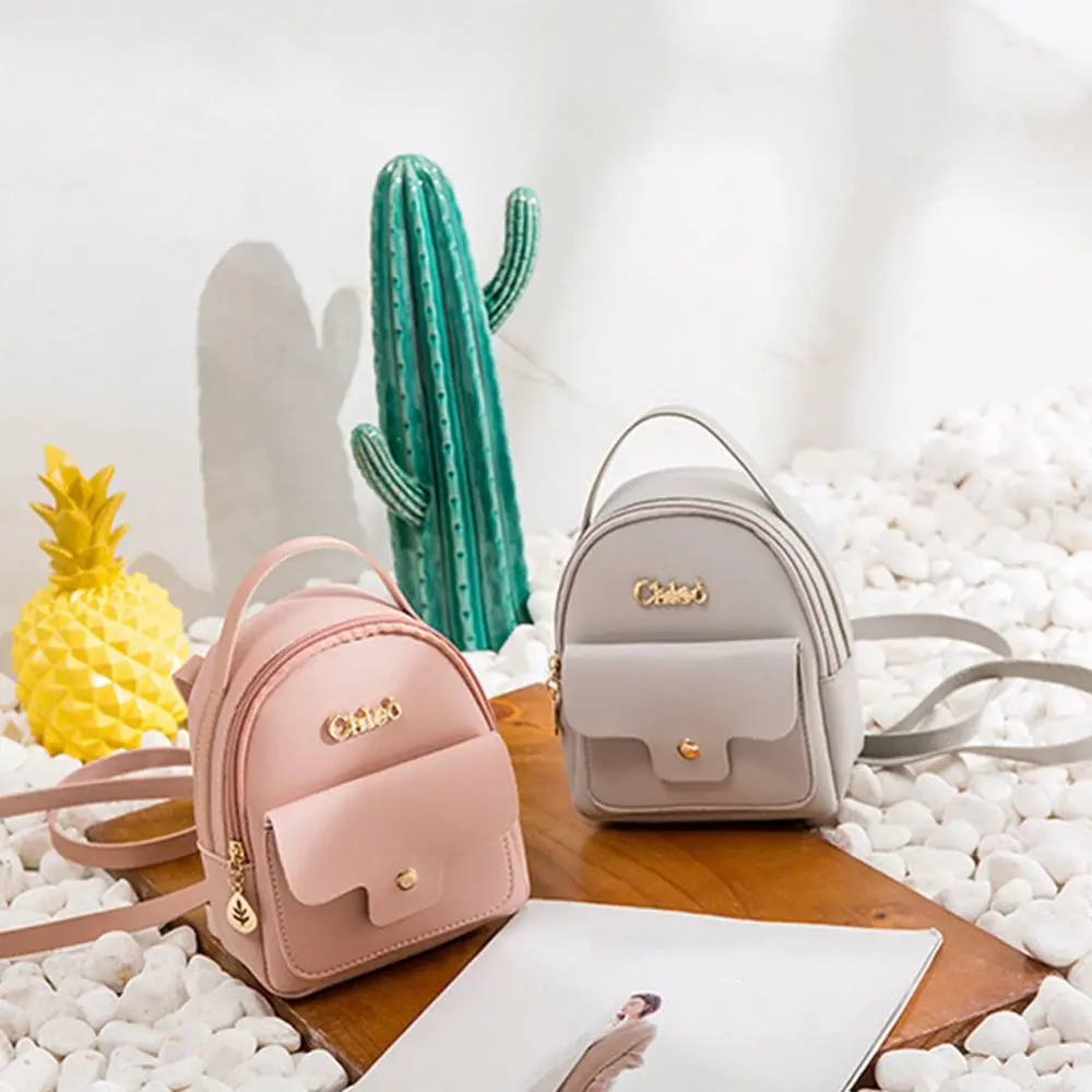 Fashion Women Mini Backpack Solid Color PU Leather Small Backpacks Simple Casual Student Bookbags Traveling Bags