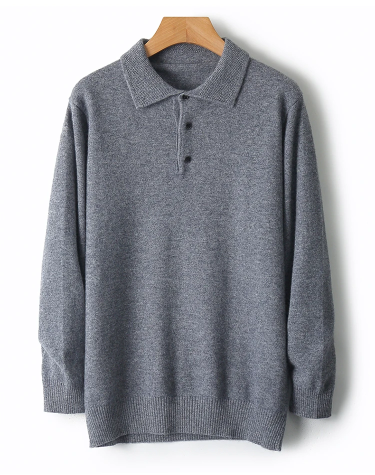 LHZSYY 100%Merino Wool Hot Cardigans Men Lapel Pullover Long Sleeve POLO Neck Sweaters Loose Tops Knit Clothing Large Size Shirt