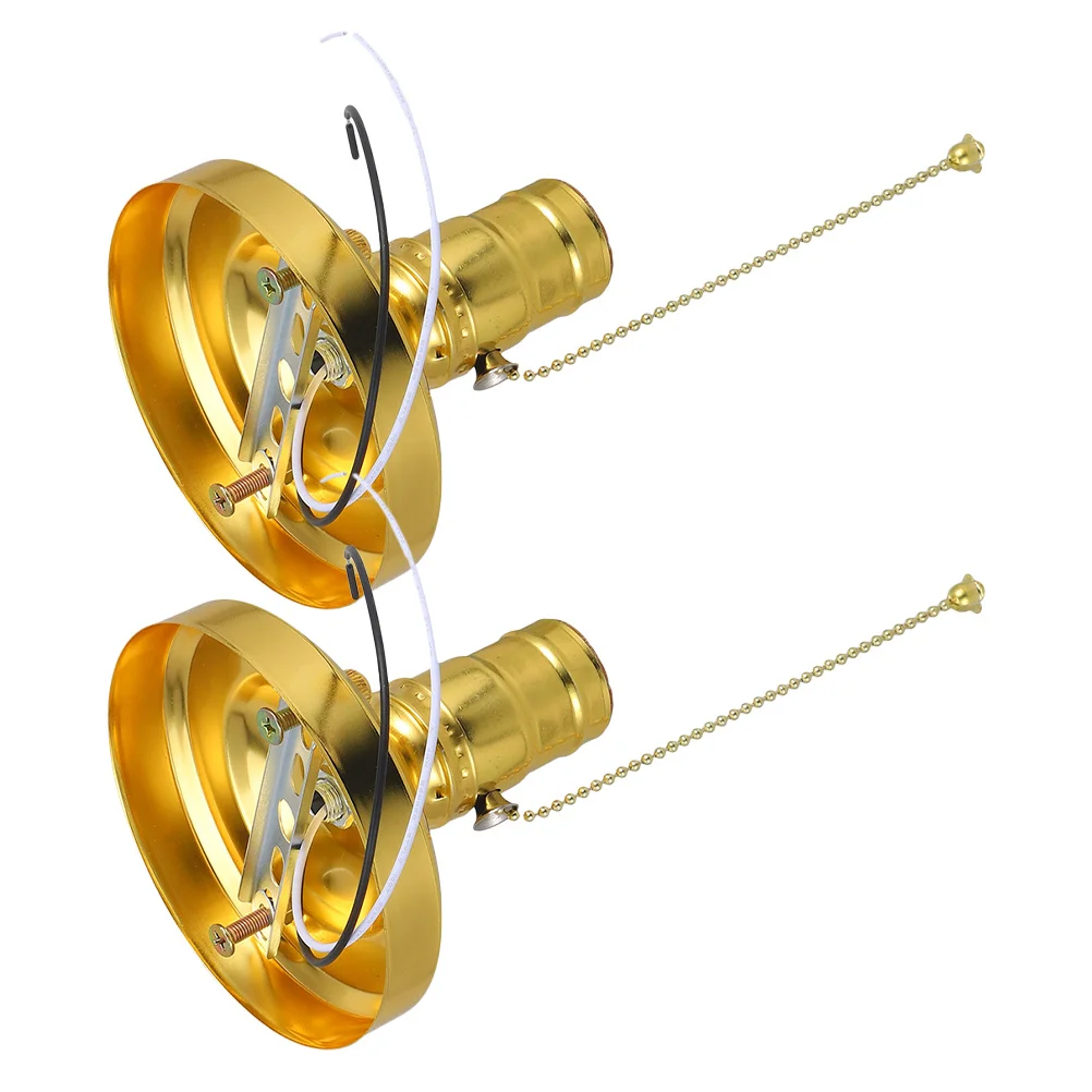 

2 Pcs Retro Knob Light Head Lamp Sockets with Pull Chain Bulb Holder Ceiling Replacement Operated