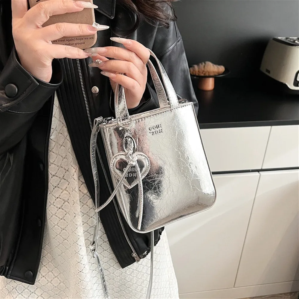 

Korean Women Bag Silver Mini Small Square Bag Texture Vogue Versatile Shoulder Purses Crossbody Bag Lady Handbags