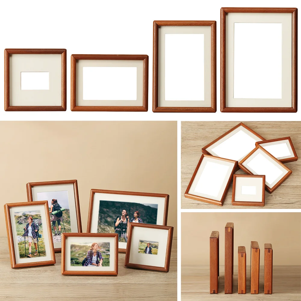 Fashion 6/7/8 Inch Black Walnut Photo Frame Simple Handmade Mortise Tenon Photo Frame Real Wooden Picture Frame