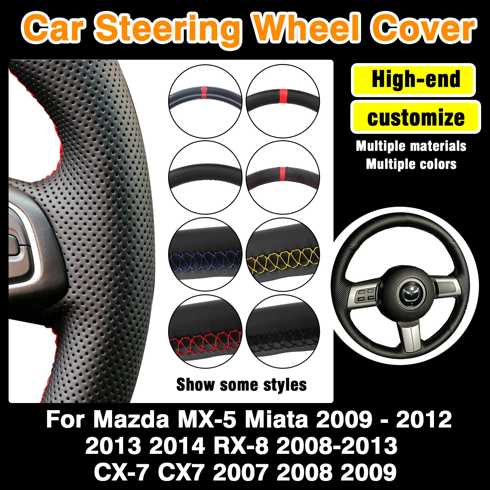 

DIY Car Steering Wheel Cover Microfiber Leather For Mazda MX-5 Miata 2009 - 2012 2013 2014 RX-8 2008-2013 CX-7 CX7 2007-2009