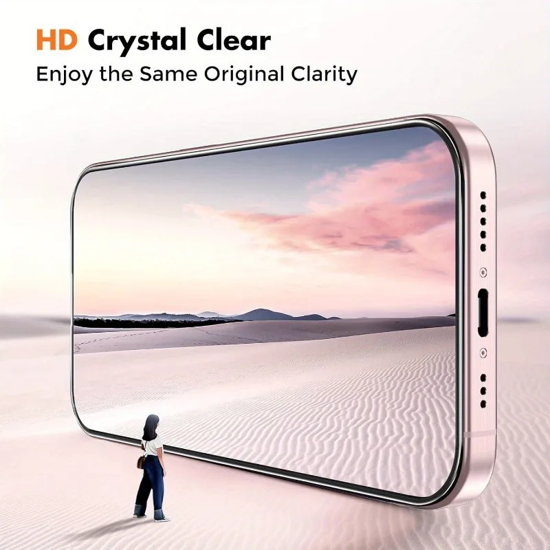 5 قطعة واقي للشاشة من الزجاج المقسى لهاتف آيفون 11 12 13 14 15 16 17 Pro Max 15 16 Plus XR XS Plus XR XS مع فيلم حافة سوداء