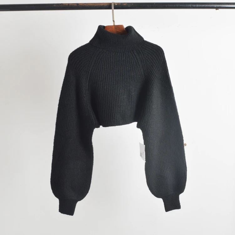 

Длинный вязаный свитер с высокой талией и высоким воротником, однотонный корейский фонарь, све, уникальный дизайн, зимняя мода, женский...