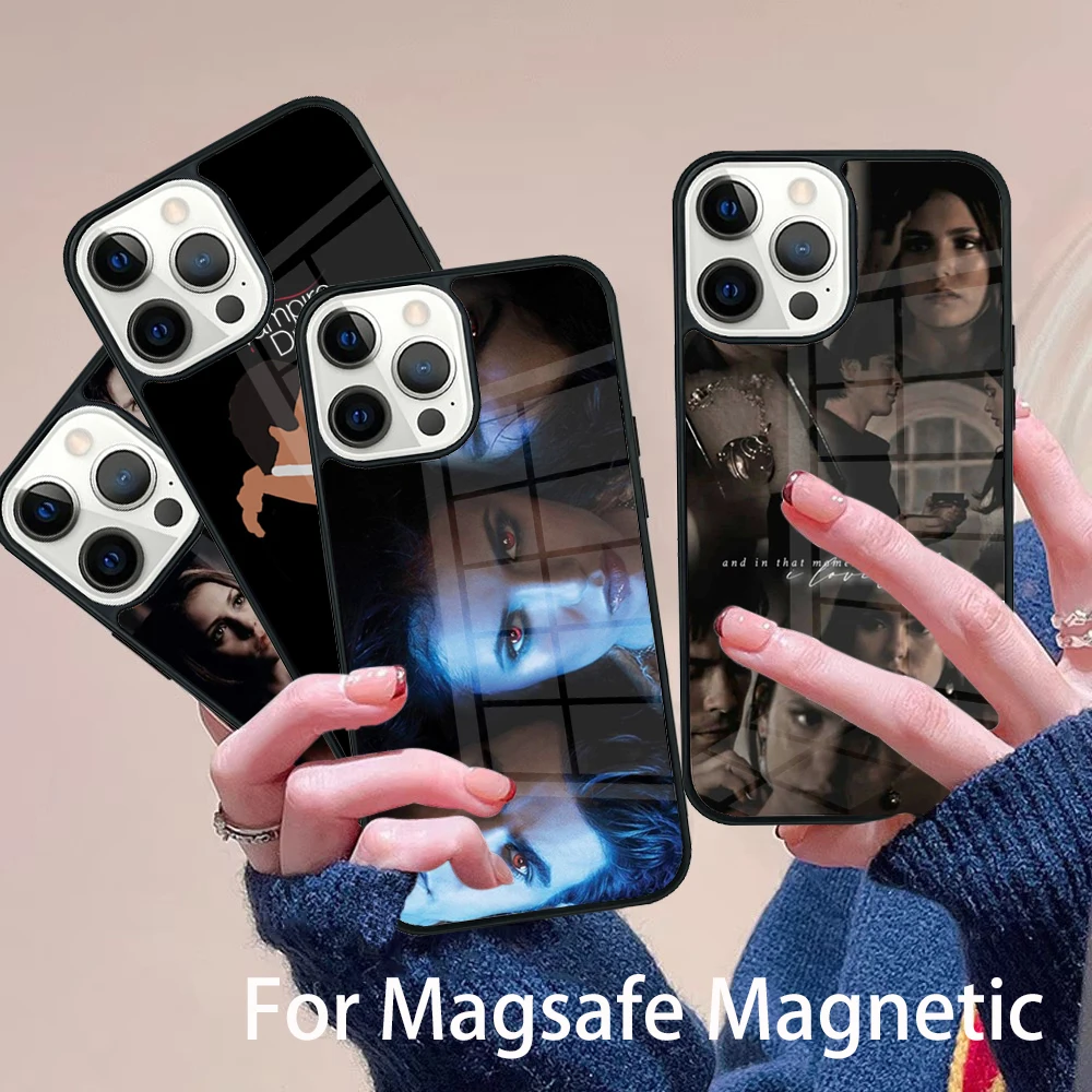 

Elena Damon The Vampire Diaries Phone Case Magesafe Magnetic Wireless Charge Cover For IPhone 16 11 12 13 14 15 Pro Max Plus