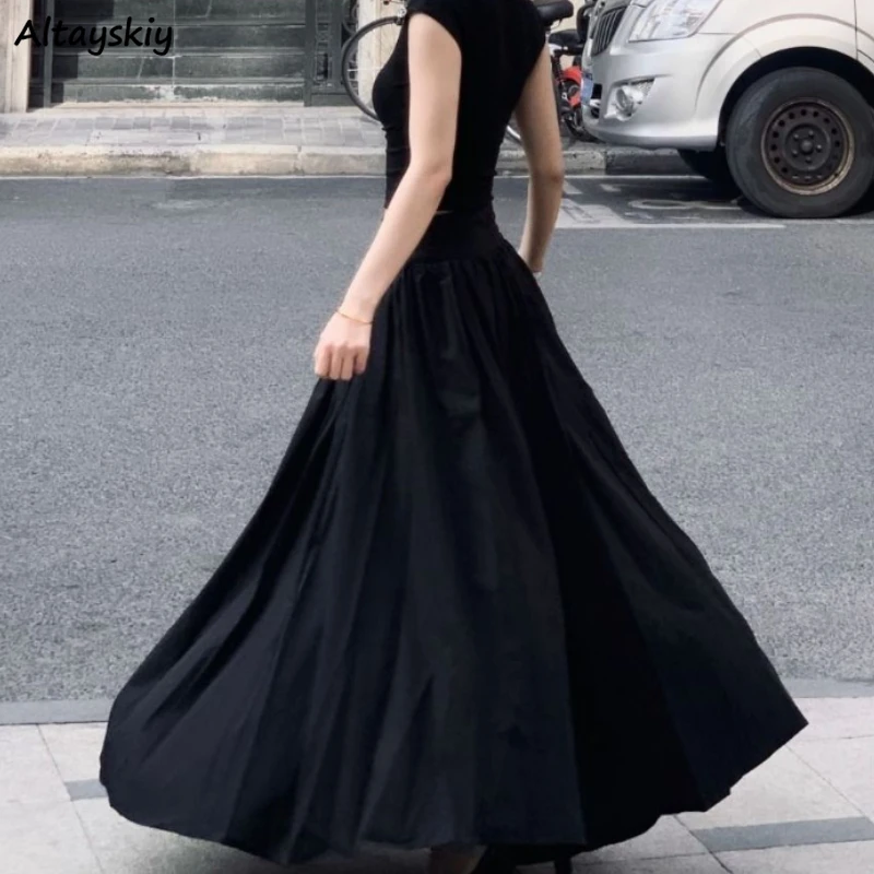 

French Long Skirts for Women High Waist Elegant Tempermant A-line Skirt Fashion Solid Aesthetic Chic Streetwear Sweet Feminine