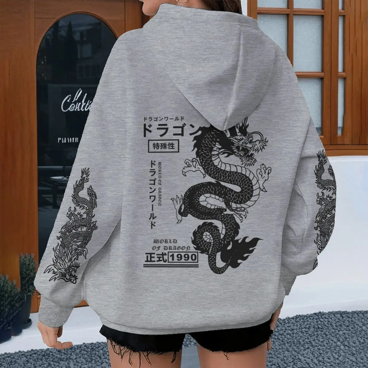 Harajuku Dragon Printed Hoodies for Men Women, Casual Japanese-style Sporty Spring Autumn Hoody, Vintage Unisex Hooded
