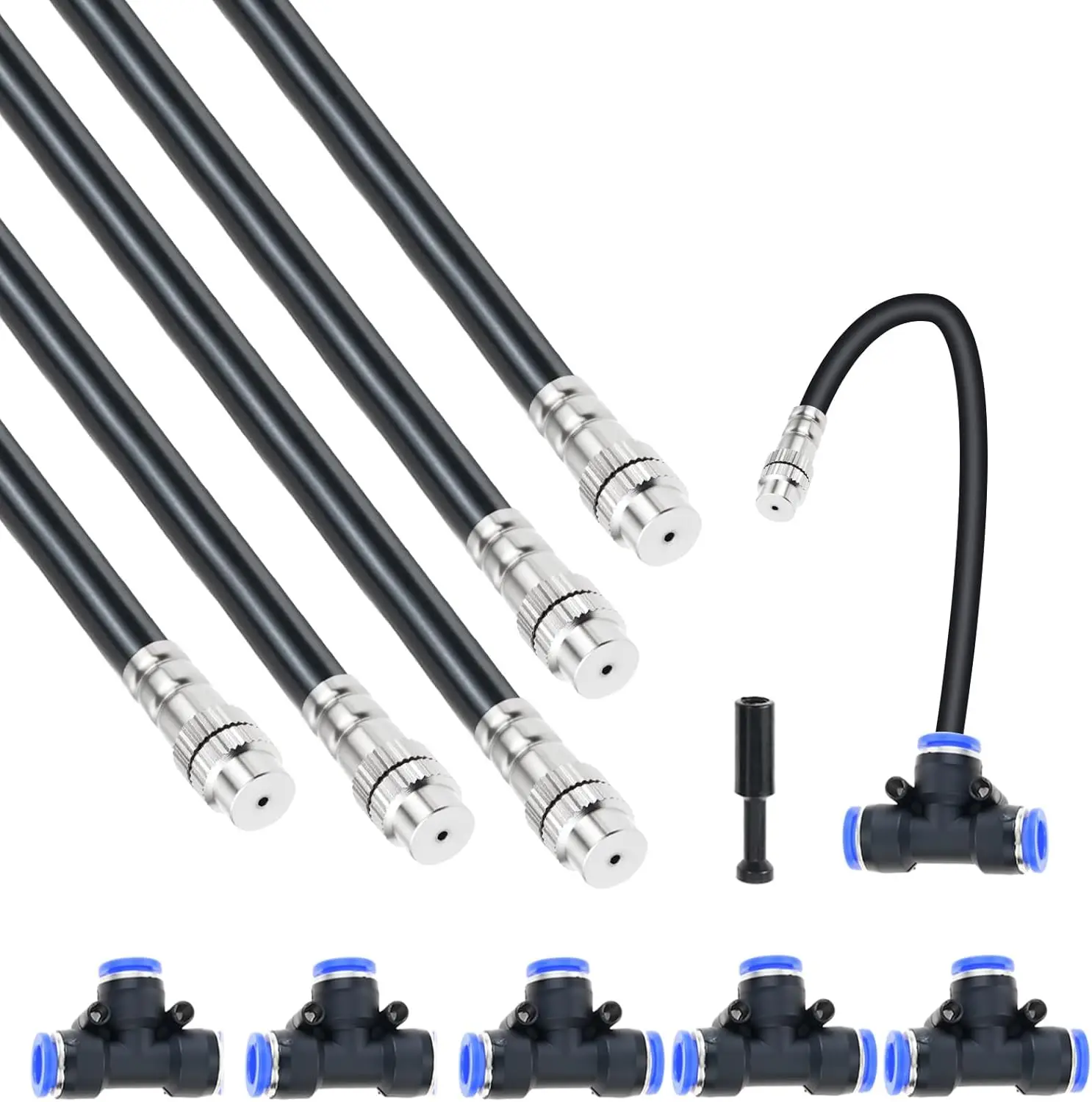 5pcs Adjustable Brass Misting Nozzles with T-type 3-way Connectors 360° Rotation Garden Irrigation Drip Auto Sprayer 20