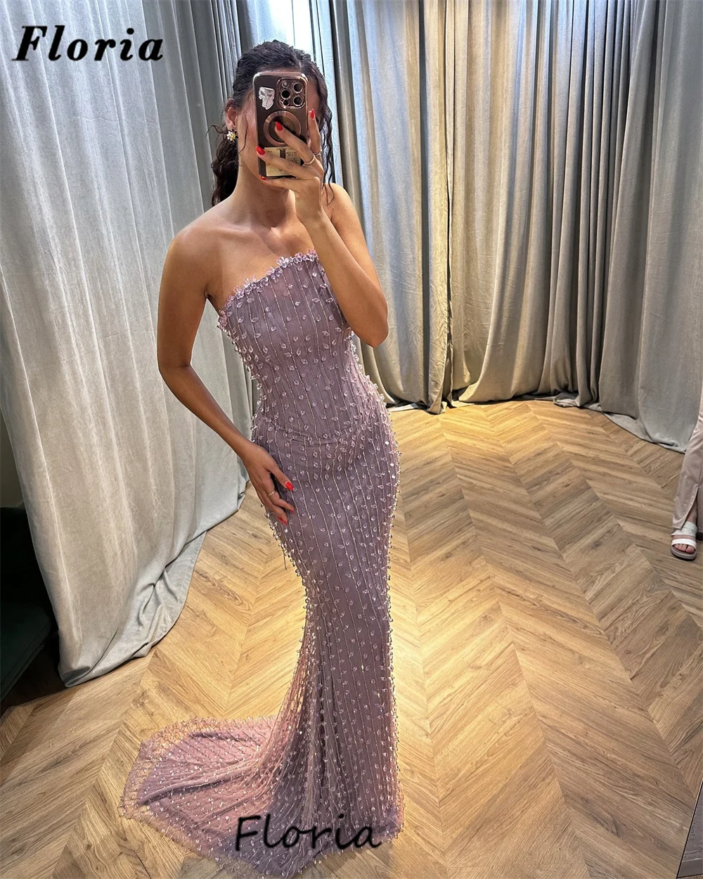 New Elegant Purple Mermaid Evening Dresses Arabic Dubai Strapless Beading Crystals Birthday Party Dress Vestidos De Noche Gown