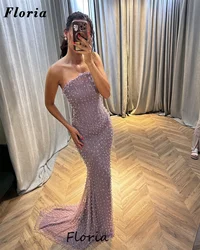 Nowe eleganckie fioletowe suknie wieczorowe syrenka arabski dubaj bez ramiączek frezowanie kryształy sukienka na przyjęcie urodzinowe Vestidos De Noche suknia