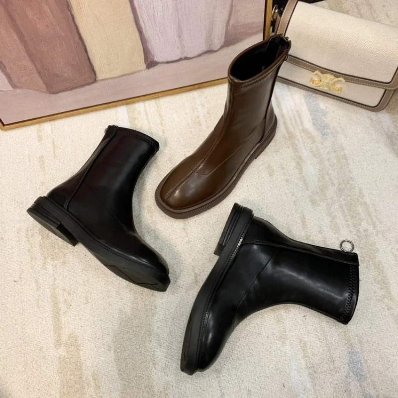 

2022 Women Long Boots Thick Sole Ladies Zipper Knight Flats Heel Boots Fashion Knee-high Boots Keep Warm Plush Winter Shoes