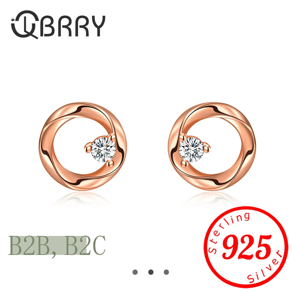 

Genuine 925 Sterling Silver Woman's High Quality Fashion Jewelry Spiral Crystal Stud Earrings