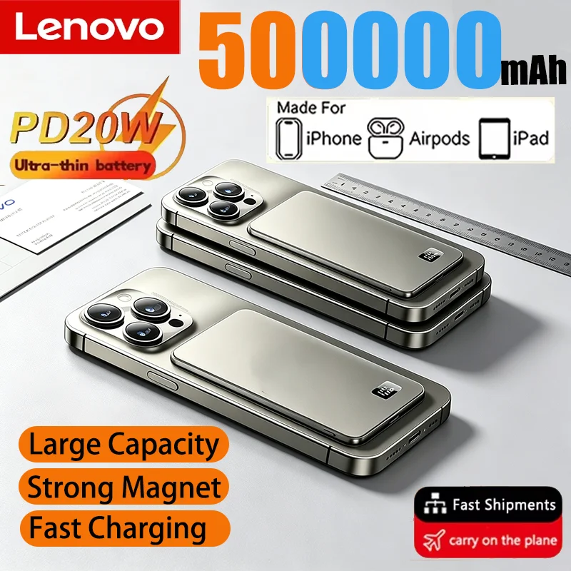Lenovo Magnetic Wireless Power Bank PD22.5W Fast Charging Magsafe External Battery 500000mAh For iPhone Xiaomi
