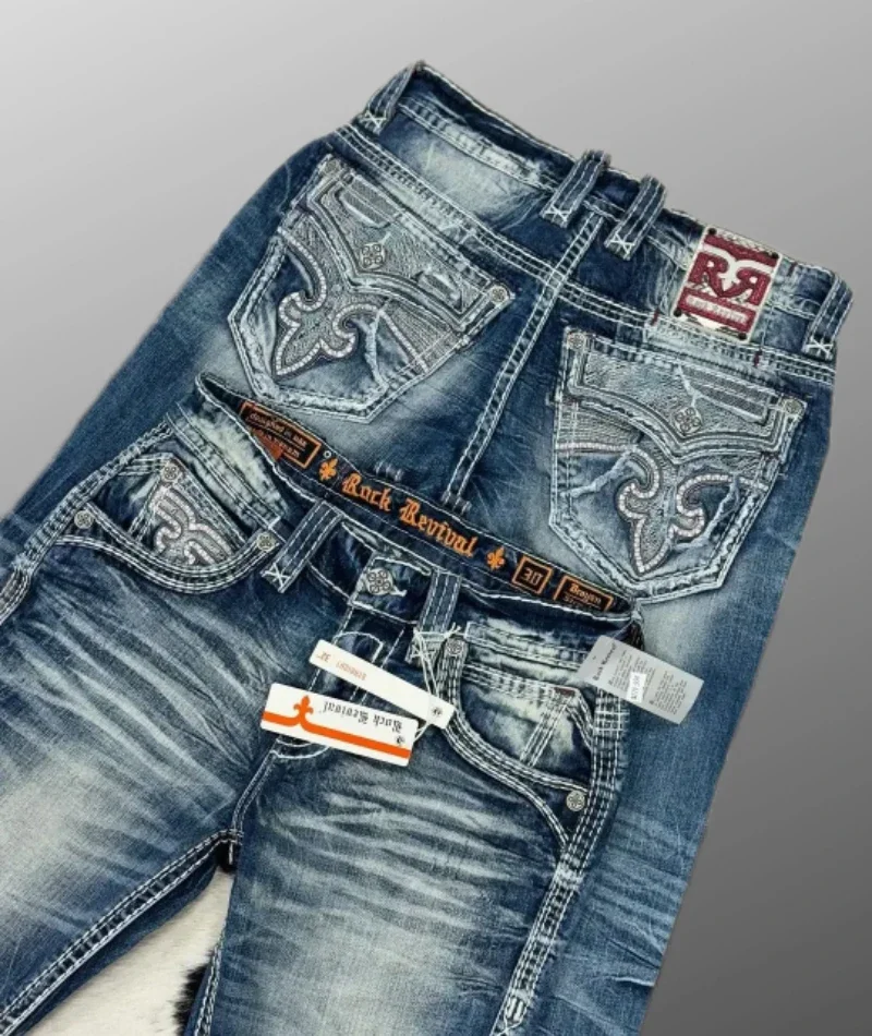 Nuevo estilo azul bordado patrón de cruz Jeans calle Harajuku Casual Hip Hop hombres y mujeres Y2k American Retro Jeans