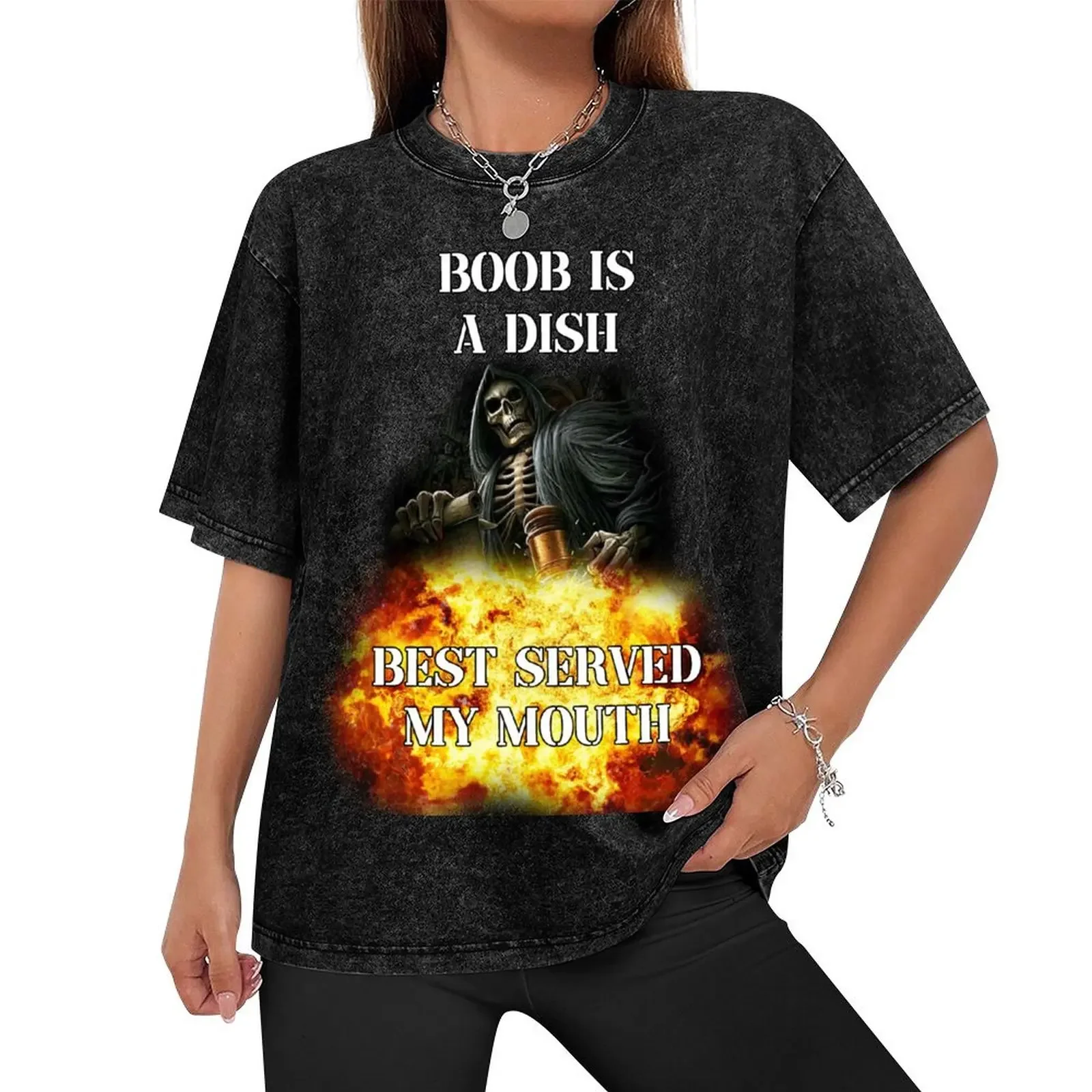 boob is a dish best served my mouth badass skeleton meme T-Shirt anime clothes blacks Short sleeve tee vintage t shirt men