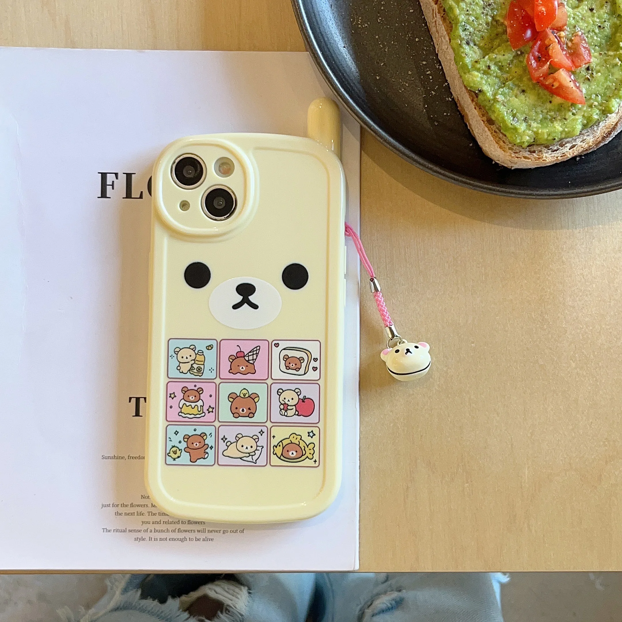 Rilakkuma For iPhone 16 15 14 13 12 11 Pro Max Retro Mobile Phone TPU Soft Cover Case With Ornaments