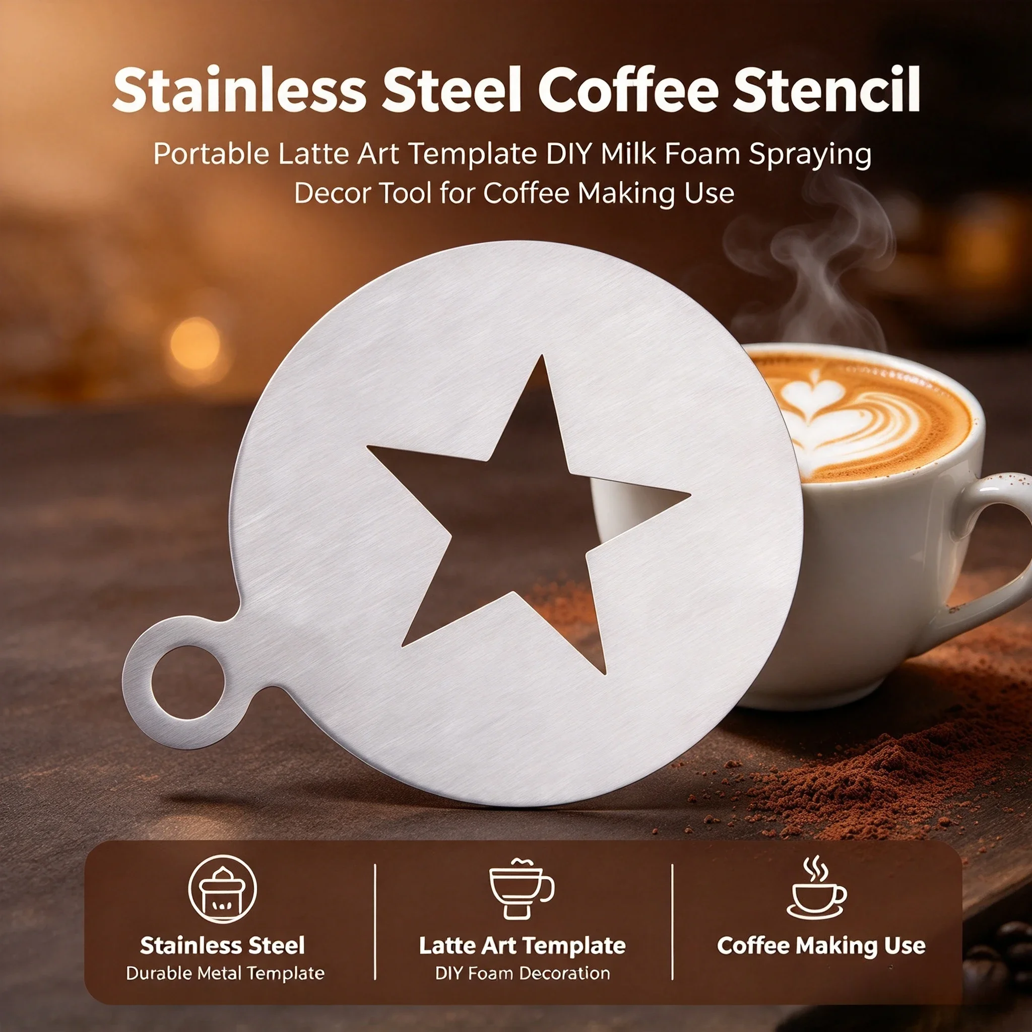 Stainless Steel Coffee Stencil Portable Latte Art Template DIY Milk Foam Spraying Decor Tool for Coffee Making Use