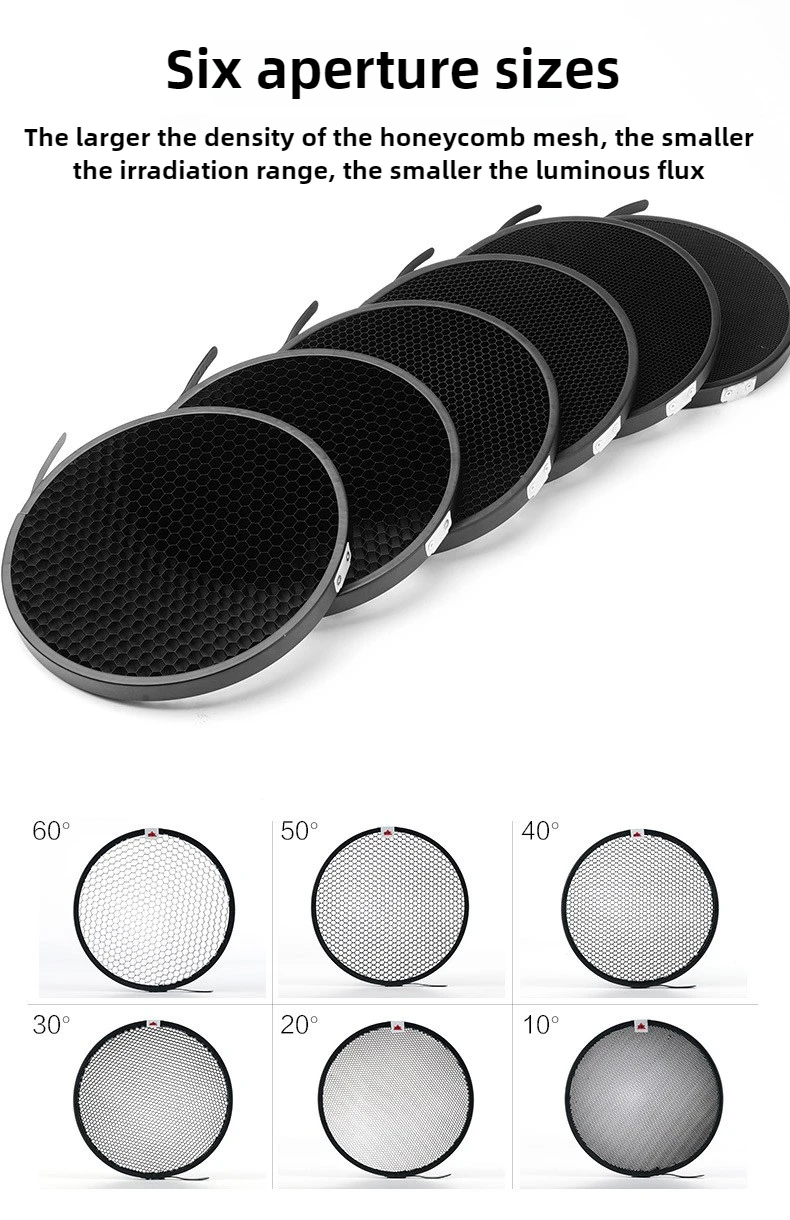 Standard Reflector Diffuser with 10/20/30/40/50/60 Degree Honeycomb Grid for Bowens Mount Studio Light Strobe Flash