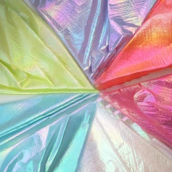 Laser Pearlescent Down Jacket Fabric Colorful Gradient Down Fabric Metallic Bright Leather Wrinkled Sewing Fabric 45cmX150cm