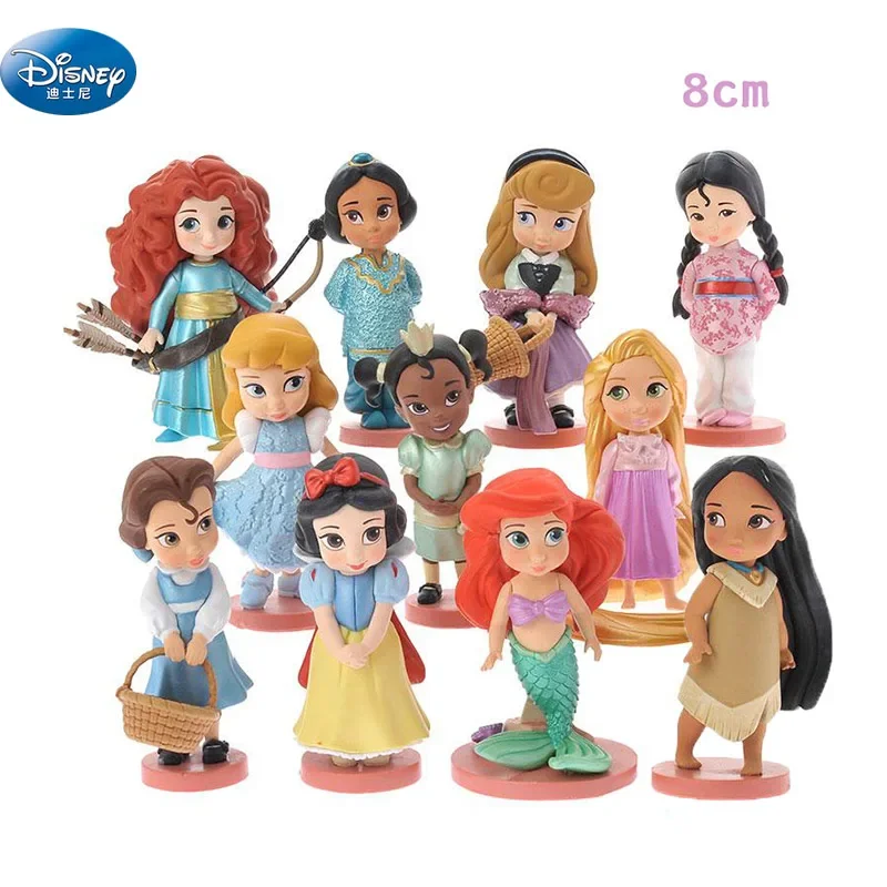 11/9Pcs Disney Princess Snow White Cinderella Rapunzel Bell Fairy PVC Action Figures Disney Dolls Toys for Birthday Gifts