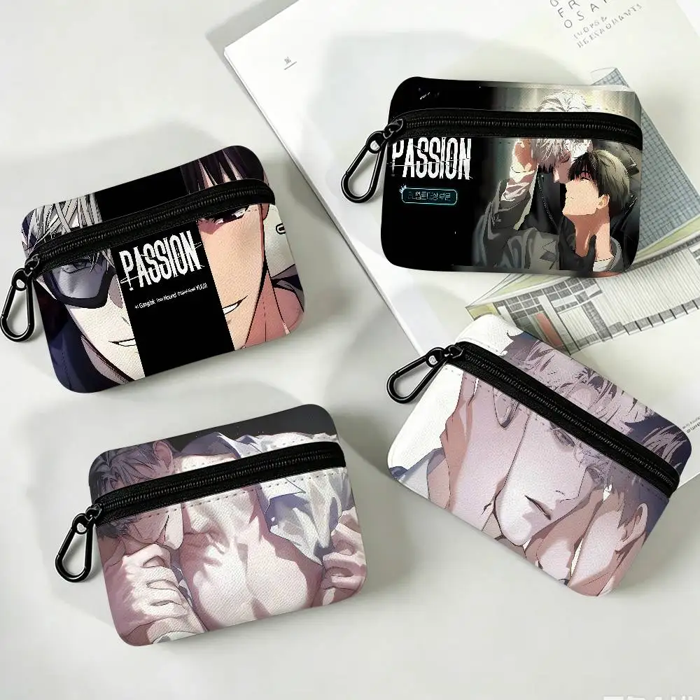 P-Passion-BL Manhwa Compact Oxford Cloth Zipper Pouch Detachable Carabiner Mini Coin & Key Wallet