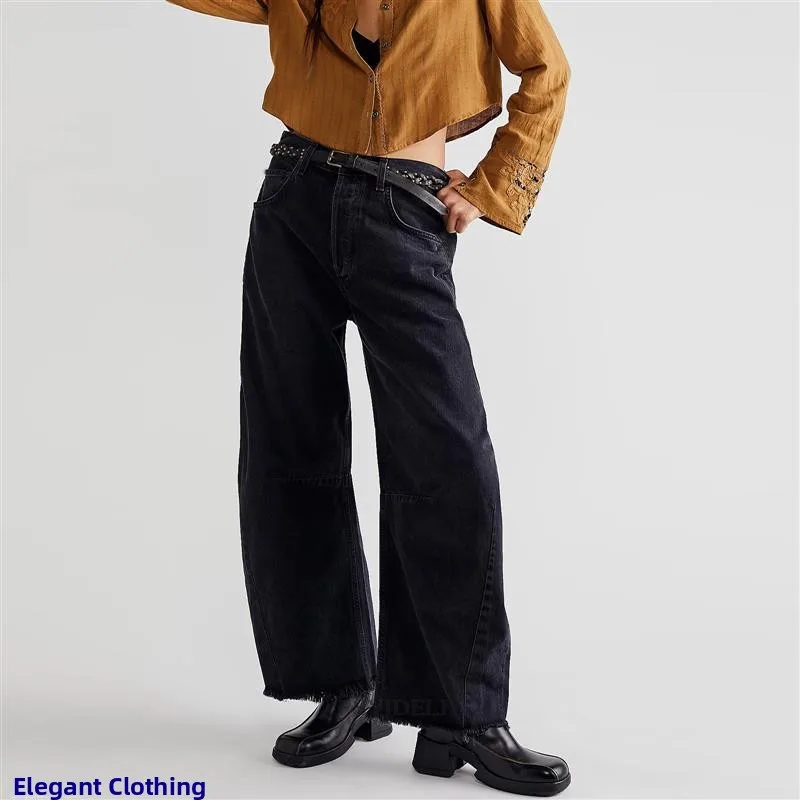 Casual cropped broek met wijde pijpen, jeans met rechte pijpen voor dames, lentefee, negen punten lengte, geen merk geregistreerd handelsmerk