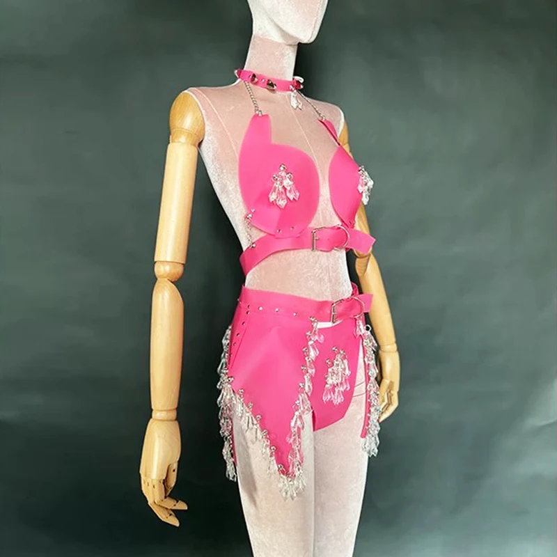 2026 Diamonds Bikini Pink Jazz Gogo Dance Performance Costume Party Carnival Outfit Nightclub Bar Dj Ds Rave Clothing yj009