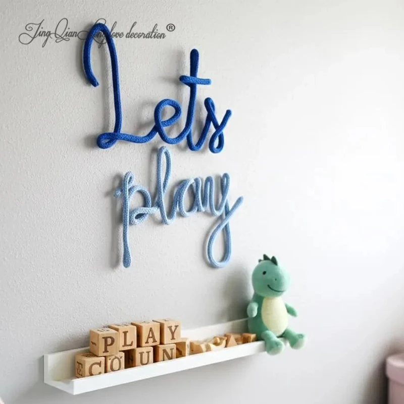 Custom LETS PLAY wall name sign for nursery  Banner decor idea for kids playing corner - Knitted wire room decoration New toddle
