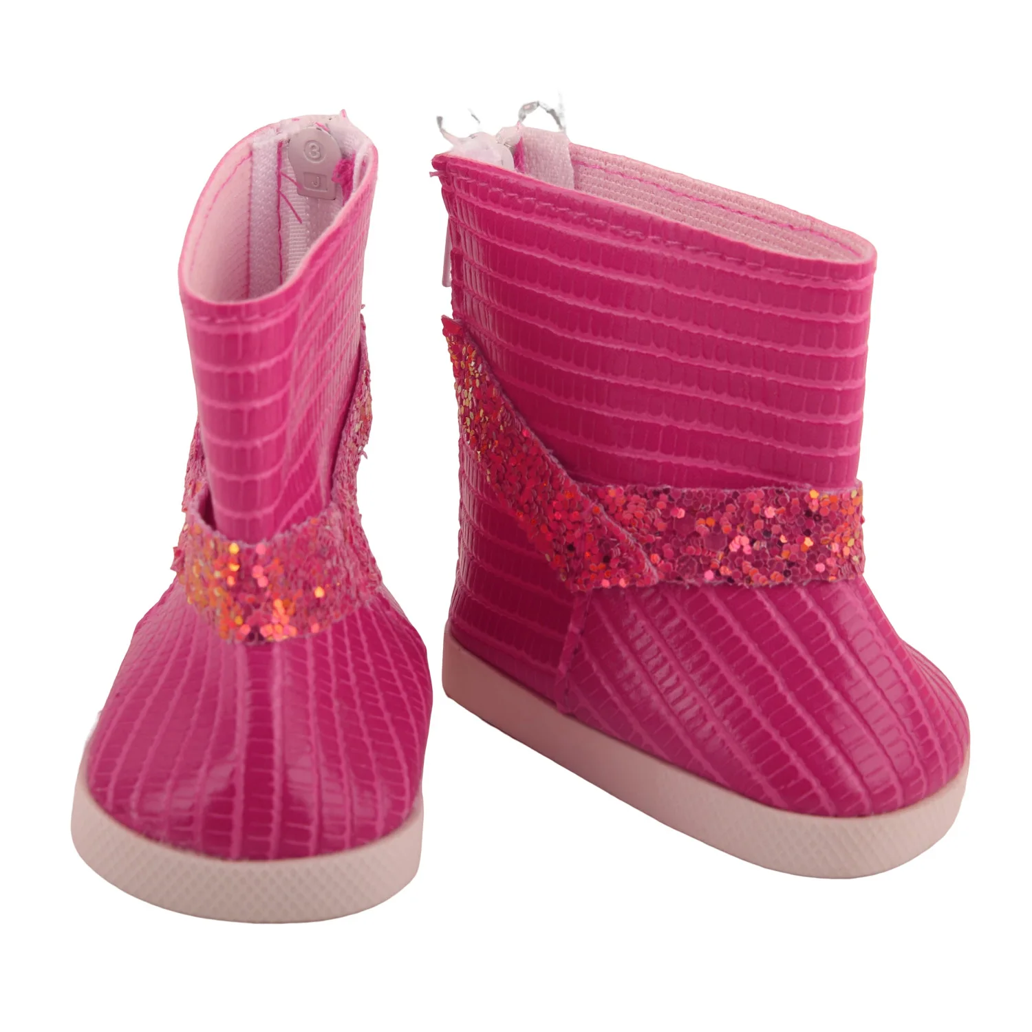 Botas de muñeca de tela de cuero rosa, zapatos de mezclilla, zapatillas aptas para muñeca americana de 18 pulgadas y muñeca recién nacida de 43Cm,