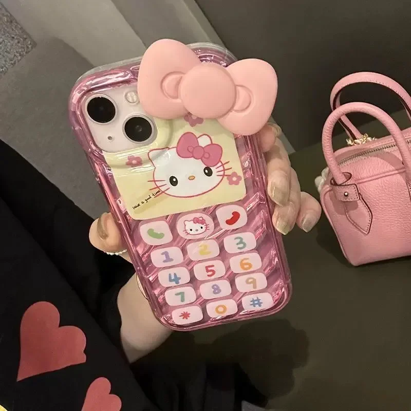 Sanrio Hello Kitty Bow for IPhone 14 Pro 13 12 11 Pro Max Plus XR Case Cute Cartoon Cover Y2K Girl Phone Cover Anti-Shock Shell