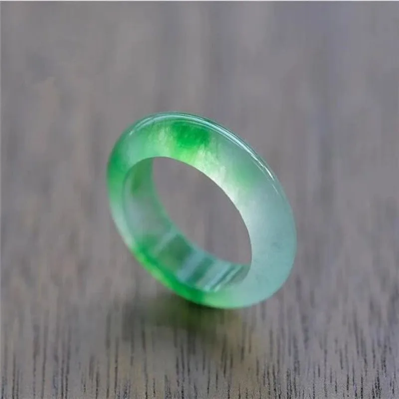 

Ice Transparent Flower Emerald Green Ring, Men's and Women's Jade Ring, Women's Quartzite Jade