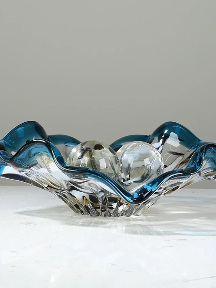 Y  Glass lotus leaf fruit bowl coffee table decorated with candy dried fruit bowl living room dining table model room porch