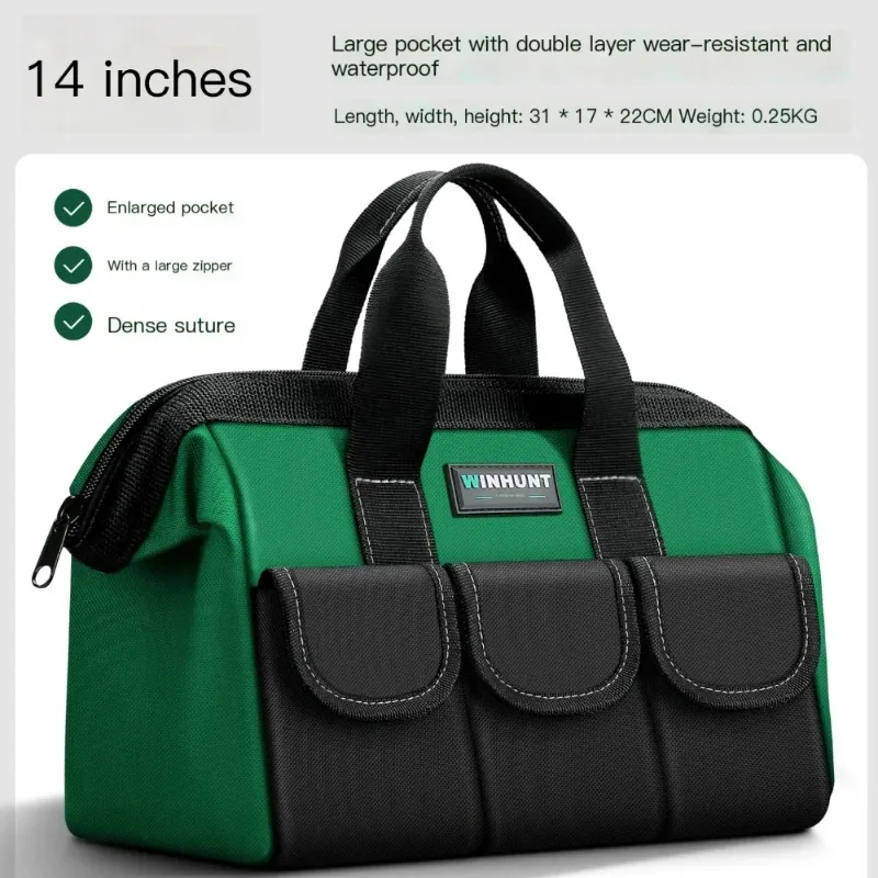 1680D Heavy Duty Tool Bag Organizer, Waterproof Hard Base Wide Mouth Tool Tote Bag with Multi Pockets for Electrician Mechanic