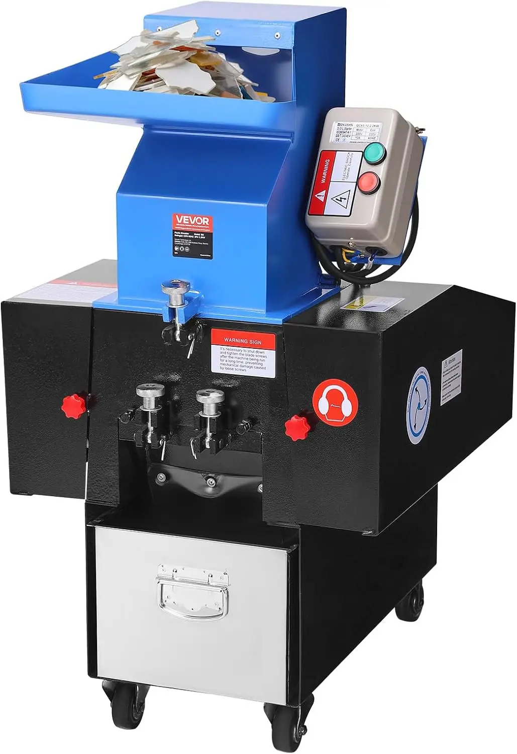 Plastic Shredder Crusher, 3HP/2.2KW Plastic Grinder Granulator, 100-150kg/h Capacity Pulverizer Recycling Machine with Wheels, S