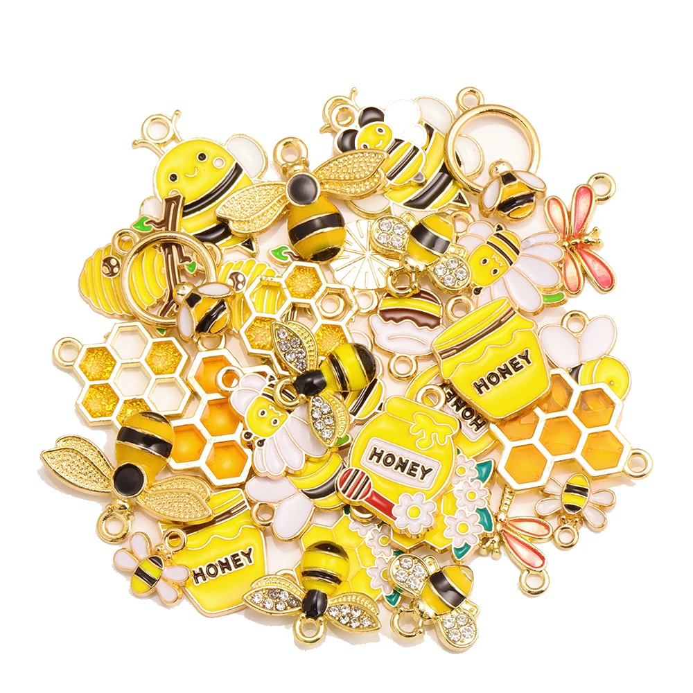 10 Pcs Cute enamel honeycomb honey zinc alloy pendant For keychain women's earrings DIY jewelry making Gift charm ornamental