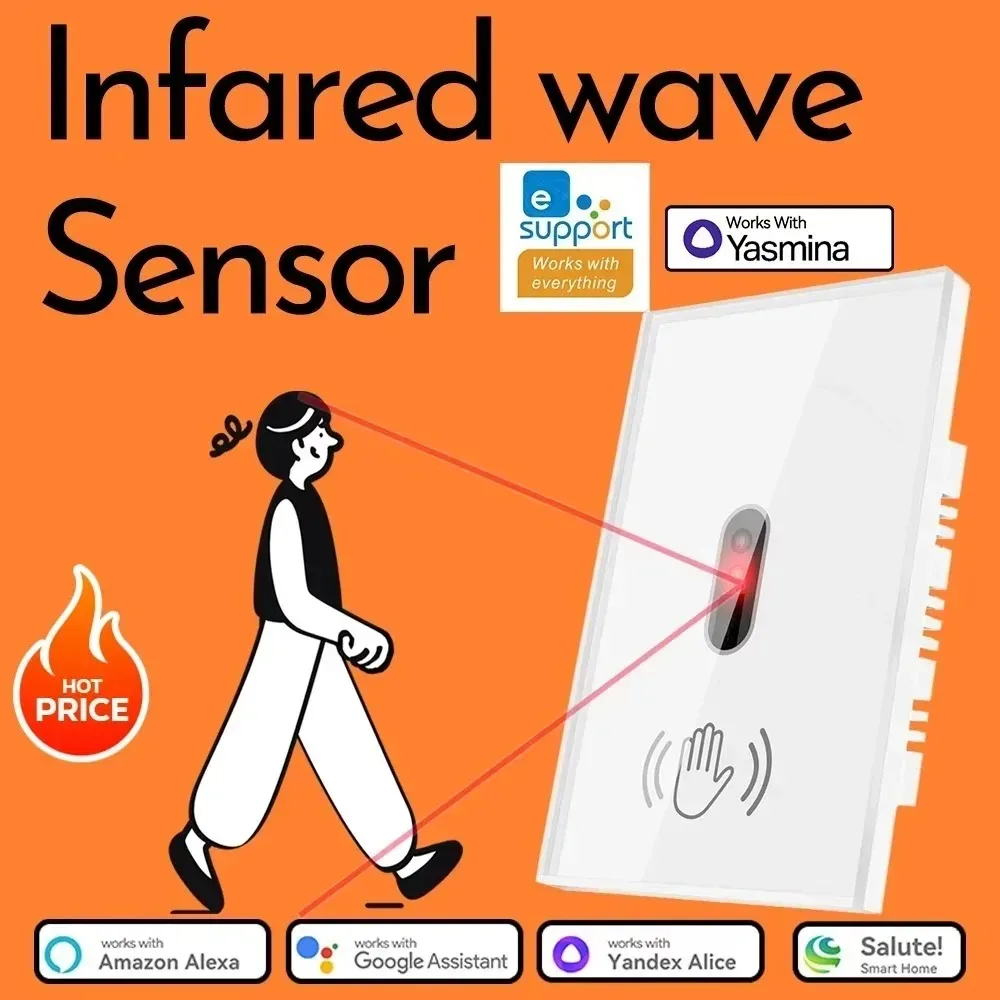WiFi Infrared Sensor Wall Smart Switch Non-Contact Power Control Light Lamp Turn On/Off with eWelik Salute Alexa Alice Support