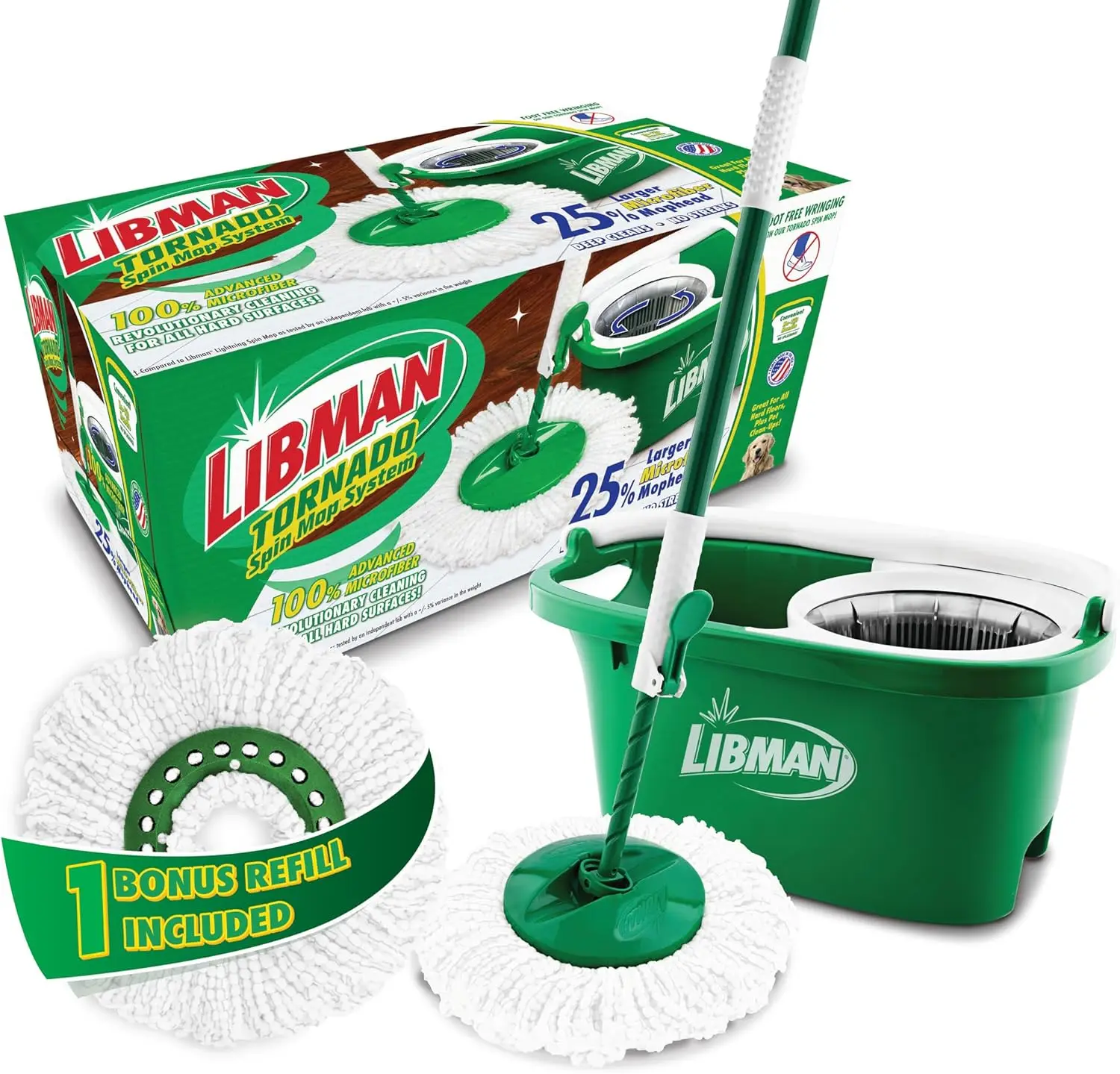 

Система вращающейся швабры Libman Tornado — швабра и ведро с набором зажима для уборки пола — 2 полные насадки для швабры в комплекте, зеленые