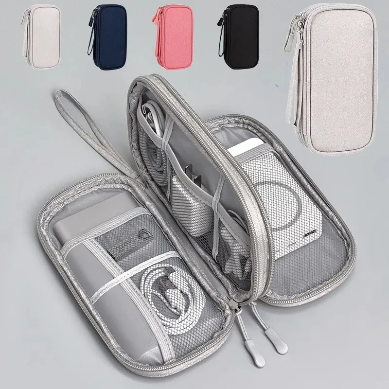 Cationic Digital Accessories Storage Bag Waterproof Double Layer Cable Organizer Pouch for Earphones Power Bank