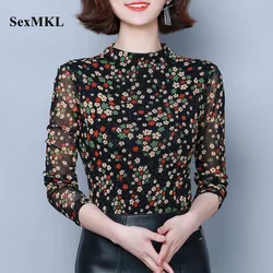 Oversized Women Blouse 2024 Casual Autumn Winter Long Sleeve Top Floral Printed Office Slim Ladies Vintage Tops and Blouses