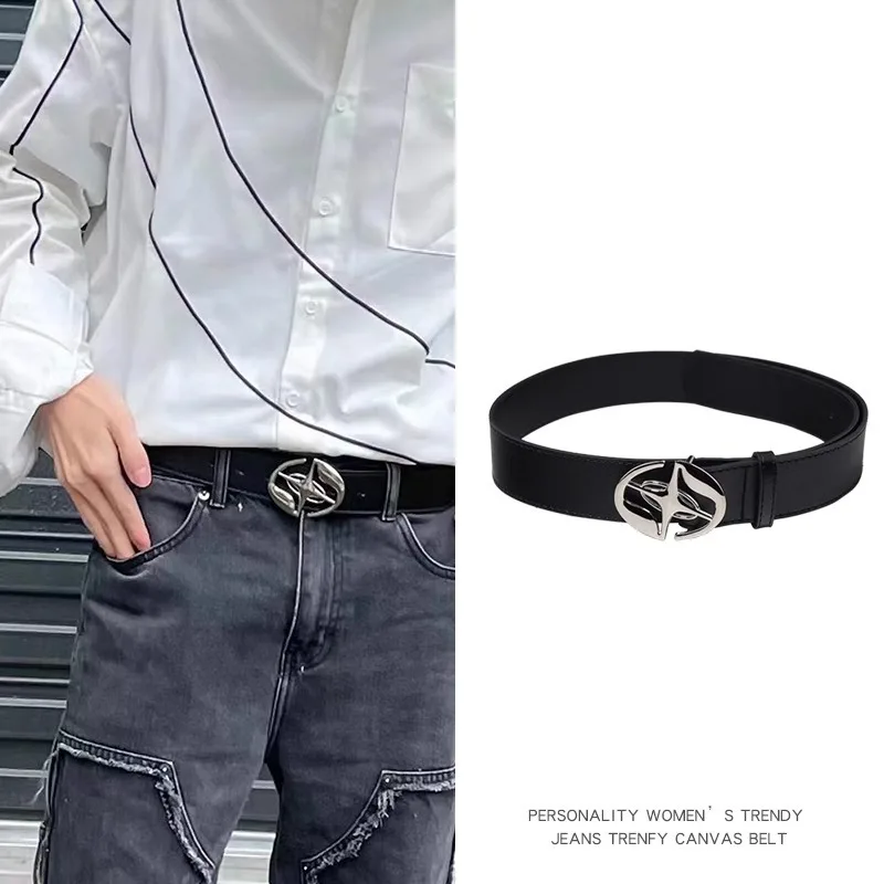 Retro Black Belt with Metal Buckle for Men, Simple and Minimalist for Women, Decorative Belt with Ins Style, Niche Pants Belt