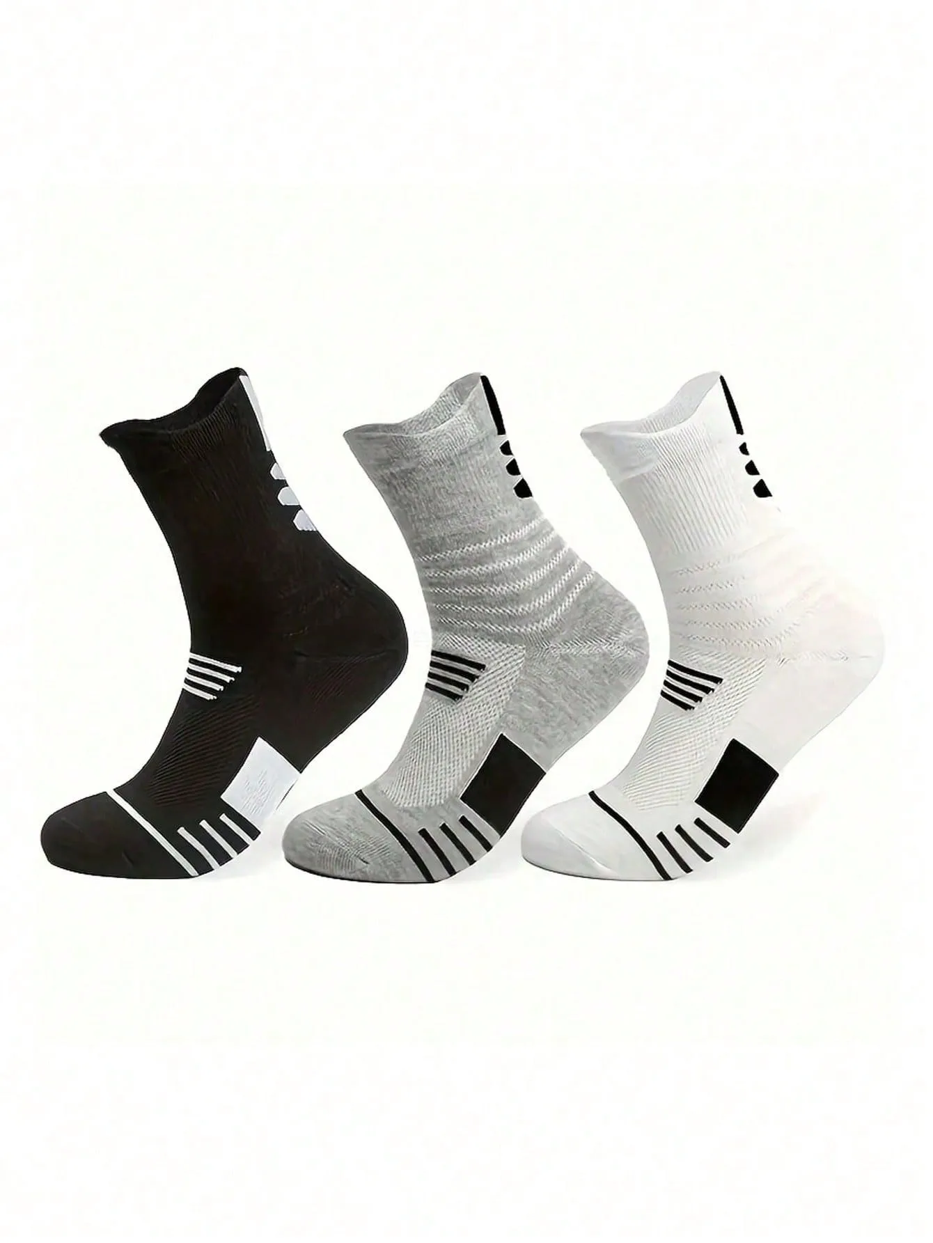 3 Pairs Men's Mid-calf Towel Socks Four Seasons Universal High Top Basketball Outdoor Sports Socks Fashion Trend