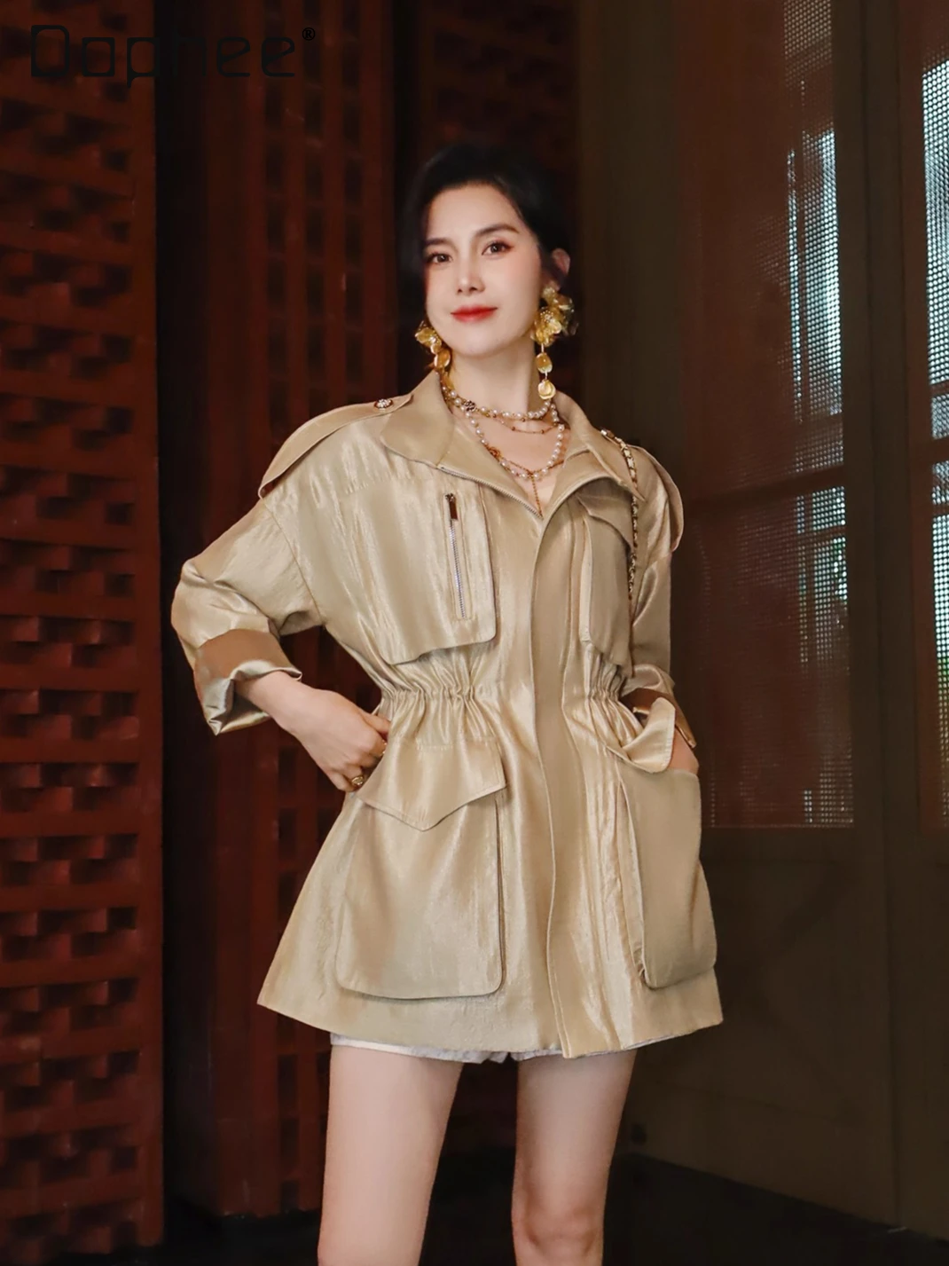 

Silhouette High-end French Fashion Elegant Socialite Trench Coat Autumn Loose Retro Trendy Slim Short Trench Jackets for Women