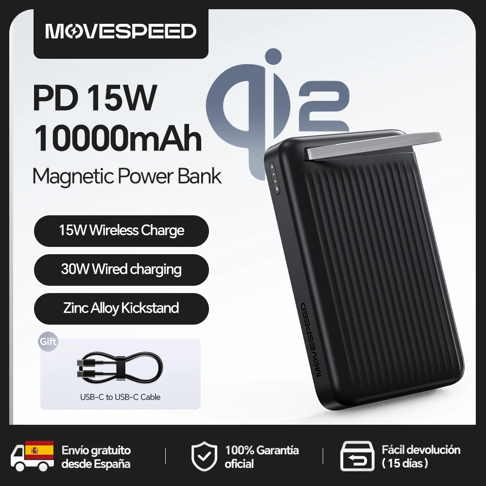 MOVESPEED Qi2 Magnetische Powerbank 15W Kabellose Lade-Powerbank 10000mAh Tragbares externes Akku-Ladegerät für iPhone 30W