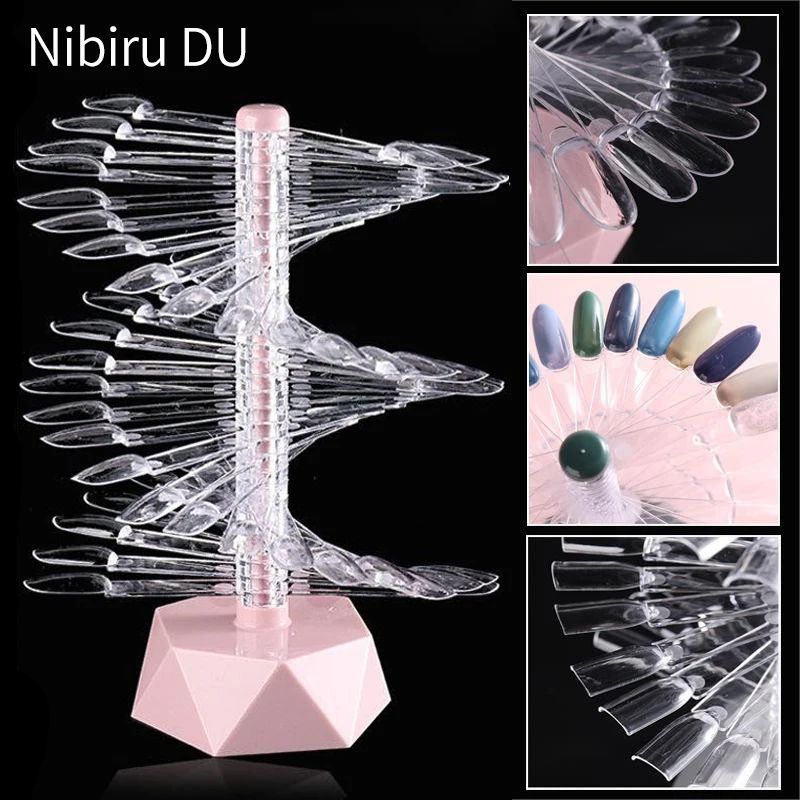 

60pcs Nail Art False Tips Display Stand Spiral False Nail Art Showing Shelf Gel Polish Color Cards Rotating Tip Rack Manicure