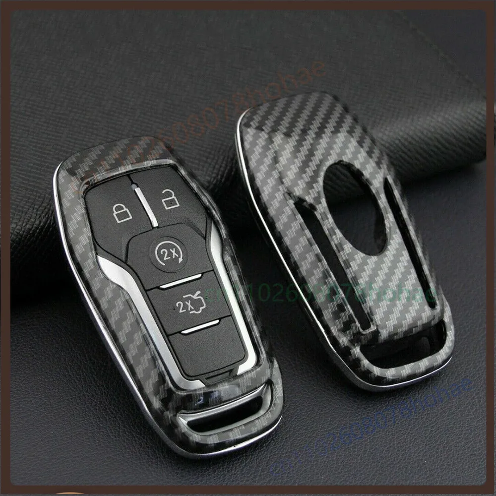 Carbon Fiber Look Hard Smart Key Cover Accessories Chain Case Fits For Ford Lincoln