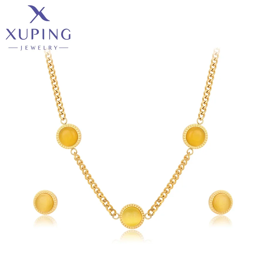 

YXS-631 Xuping Jewelry Stainless Steel diamond necklace earrings 24K gold charm jewelry for women fashion jewelry sets