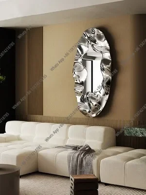 F64 C Stainless Steel Oval Mirror Wall Decoration, Designer Art Installation, Large Space, Sales Office