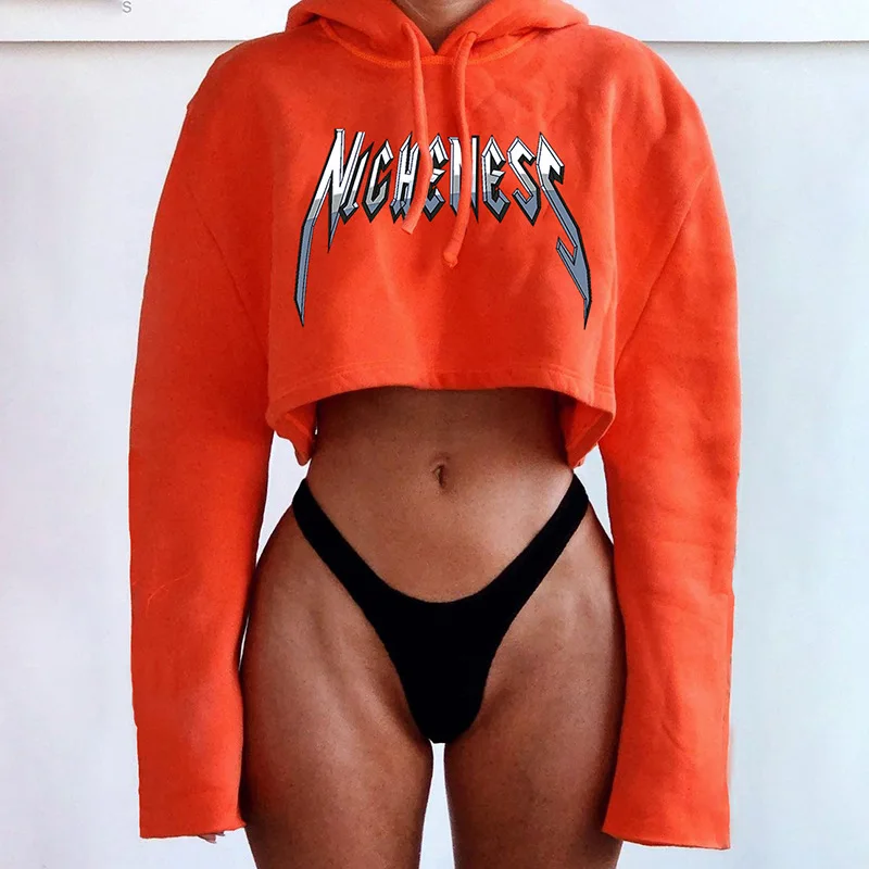 

Street Hip Hop Women Short Hoodies Autumn Fashion Crop Tops Sweatshirts Y2k Gothic Letter Print Loose Long-sleeved Hoodie Blouse